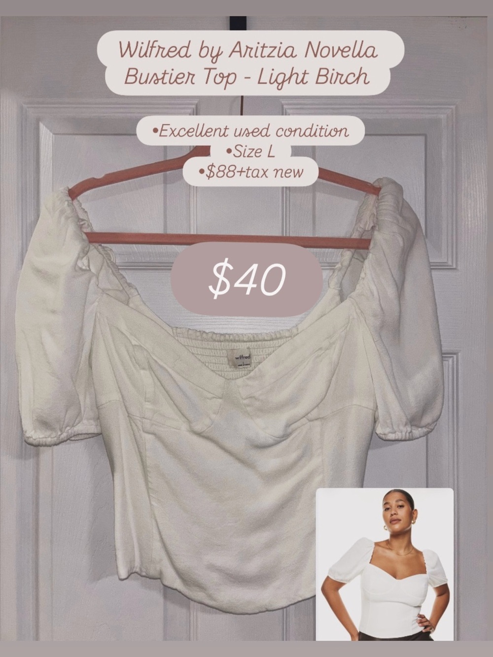 Aritzia Novella Bustier Top - Light Birch Cream